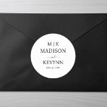 Minimal & Elegant Black & White Monogram Wedding Classic Round Sticker<br><div class="desc">Simple Modern and Minimalist | Wedding Classic Round Sticker These elegant,  modern wedding thank you favour stickers feature a simple black and white text design that exudes minimalist style. Add your initials or monogram to make them completely your own.</div>