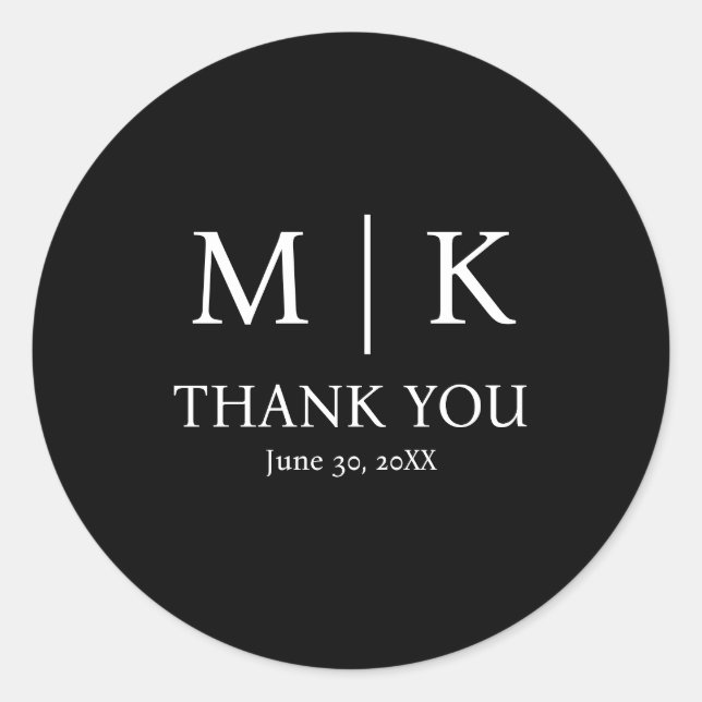 Minimal & Elegant Black & White Monogram Wedding Classic Round Sticker (Front)