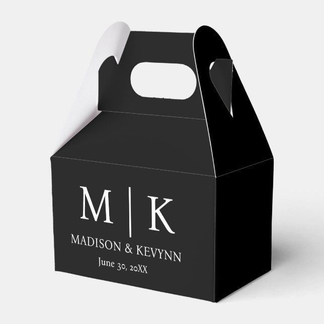 Minimal & Elegant Black & White Monogram Wedding Favour Box (Front Side)