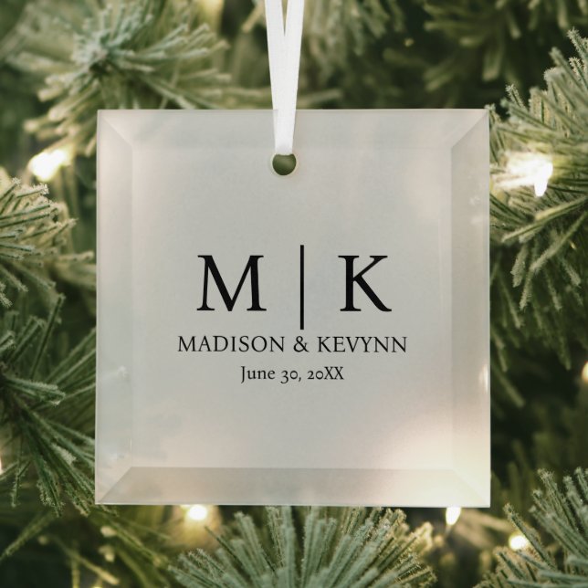 Minimal & Elegant Black & White Monogram Wedding Glass Tree Decoration (Insitu)