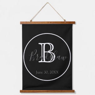 Minimal & Elegant Black & White Monogram Wedding Hanging Tapestry