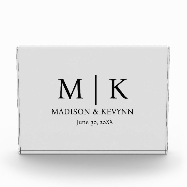 Minimal & Elegant Black & White Monogram Wedding Photo Block (Front)