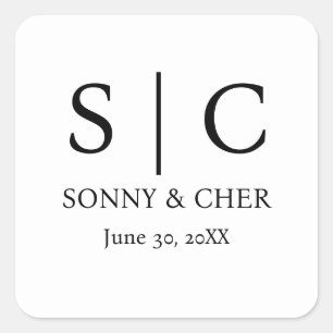 Minimal & Elegant Black & White Monogram Wedding Square Sticker