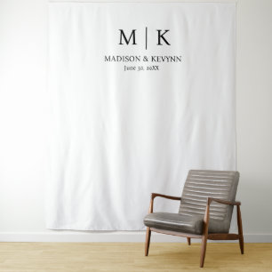 Minimal & Elegant Black & White Monogram Wedding Tapestry