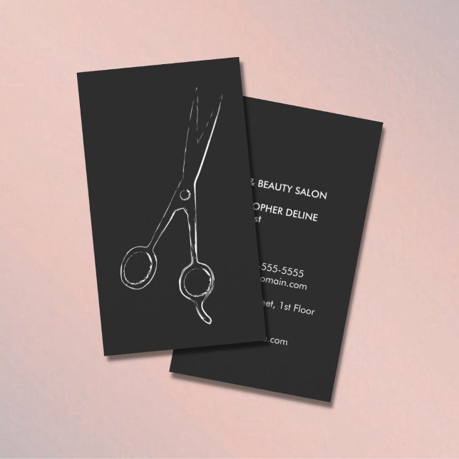 Minimal Elegant Black White Scissor Hair Stylist Business Card (Creator Uploaded)
