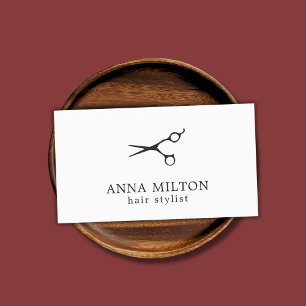 Minimal Elegant Black White Scissors Hair Stylist Business Card