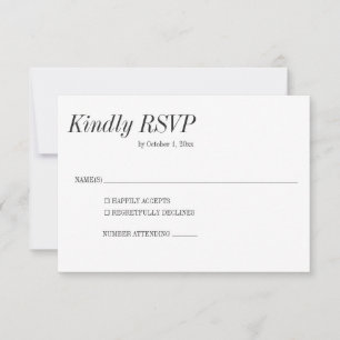 Minimal Elegant Black White Serif Classic Wedding RSVP Card