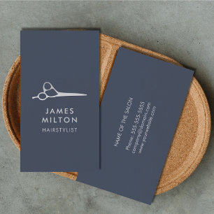 Minimal Elegant Blue Light Grey Hair Stylist Business Card
