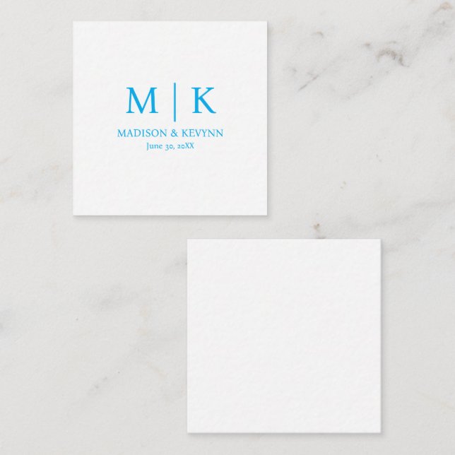Minimal & Elegant Blue Monogram Wedding Card (Front/Back)