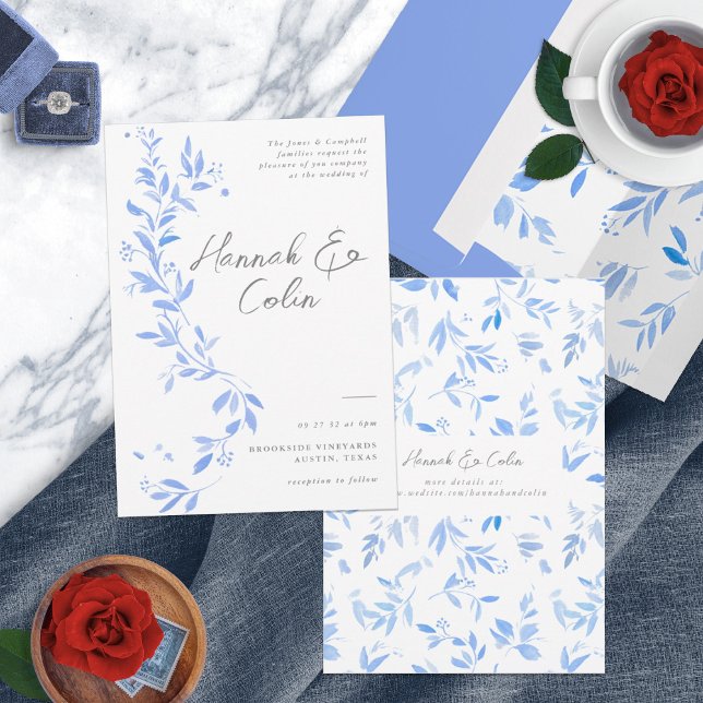 Minimal Elegant Blue Painted Porcelain Invitation (Creator Uploaded)