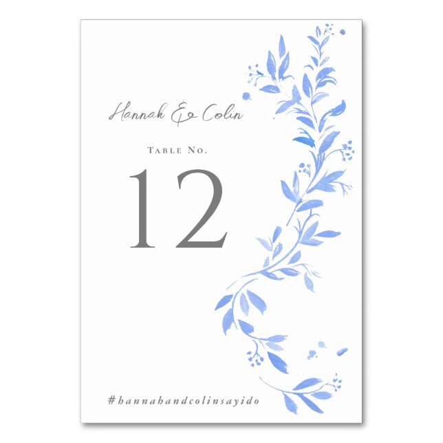 Minimal Elegant Blue Painted Porcelain Table Number (Front)