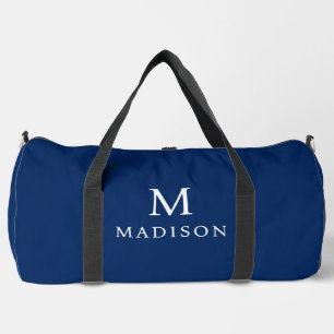 Minimal & Elegant Blue & White Custom Name Duffle Bag