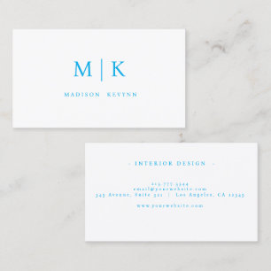 Minimal & Elegant Blue & White Monogram  Business Card