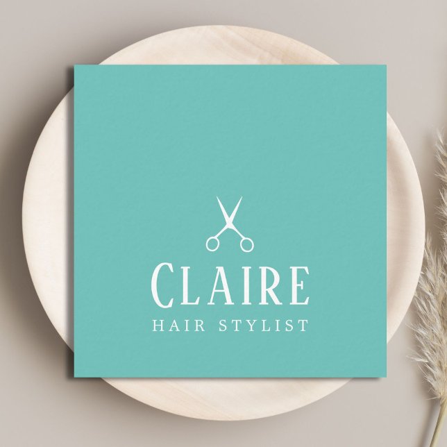 Minimal Elegant Blue White Scissors Hairstylist Square Business Card (Creator Uploaded)