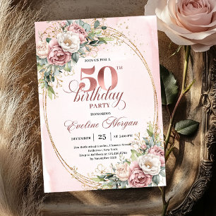 Minimal Elegant Blush 50th Birthday Invitation