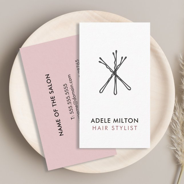 Minimal Elegant Blush Pink White Bobby Pins Hair Business Card (Creator Uploaded)