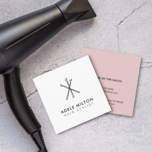 Minimal Elegant Blush Pink White Bobby Pins Hair Square Business Card