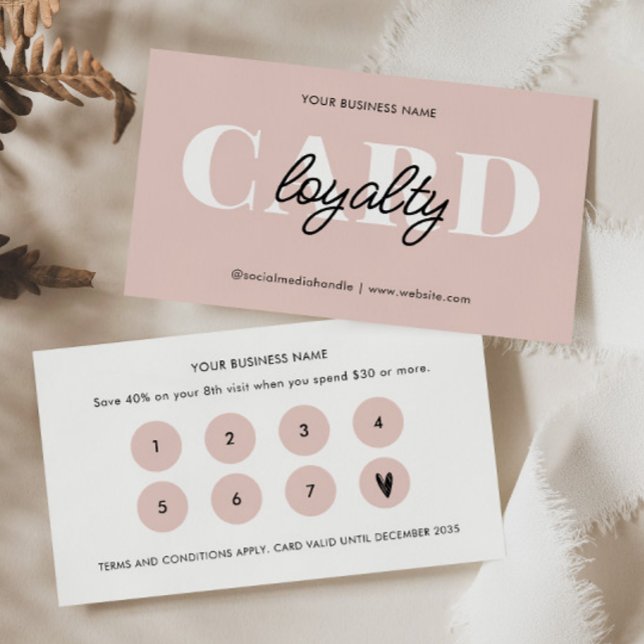Minimal Elegant Blush Pink White Script Business Loyalty Card (Creator Uploaded)
