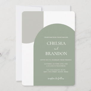 Minimal Elegant Bohemian Arches Sage Green Wedding Invitation