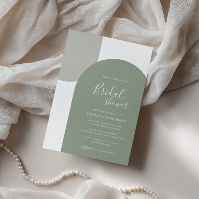 Minimal Elegant Boho Arch Sage Green Bridal Shower Invitation (Creator Uploaded)