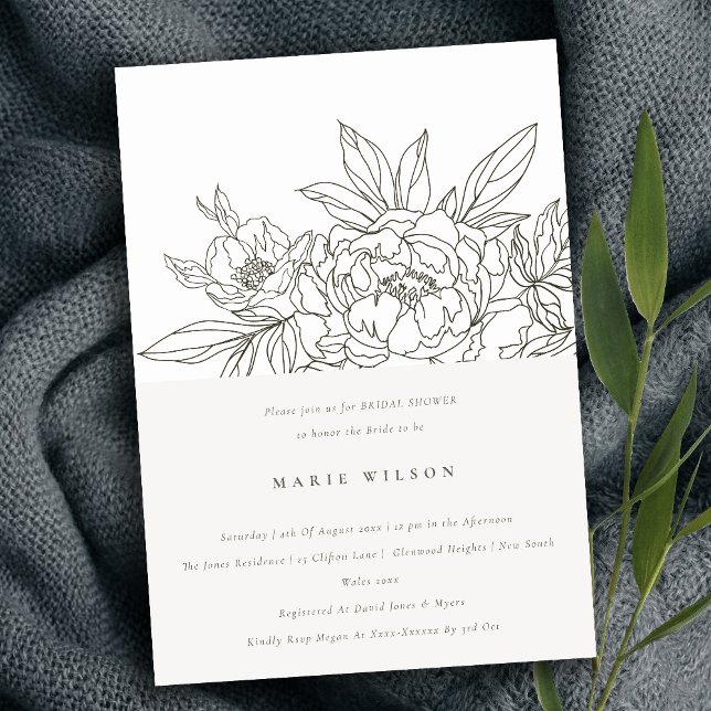 Minimal Elegant Brown Floral Sketch Bridal Shower Invitation (Creator Uploaded)