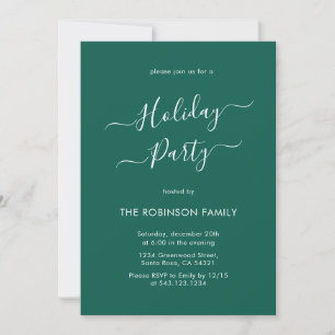 Minimal Elegant Calligraphy Green Holiday Party Invitation