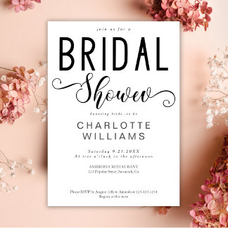 Minimal Elegant Calligraphy Script Bridal Shower Invitation