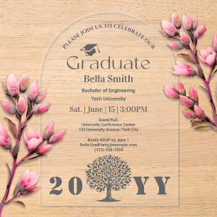 Minimal Elegant Charcoal Graduation Acrylic Invitations