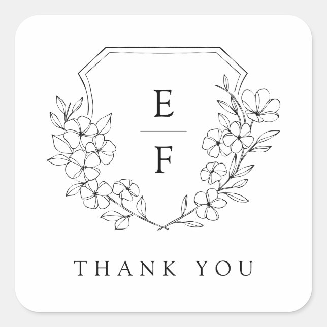 Minimal Elegant Cherry Blossom Monogram Crest  Square Sticker (Front)