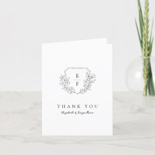 Minimal Elegant Cherry Blossom Monogram Crest  Thank You Card