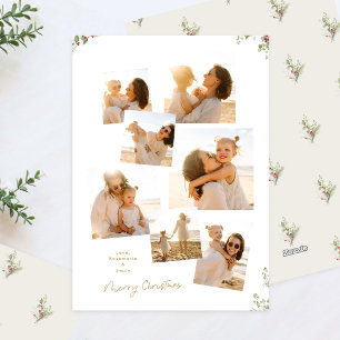 Minimal Elegant Christmas Botanical 7 Photos Holiday Card