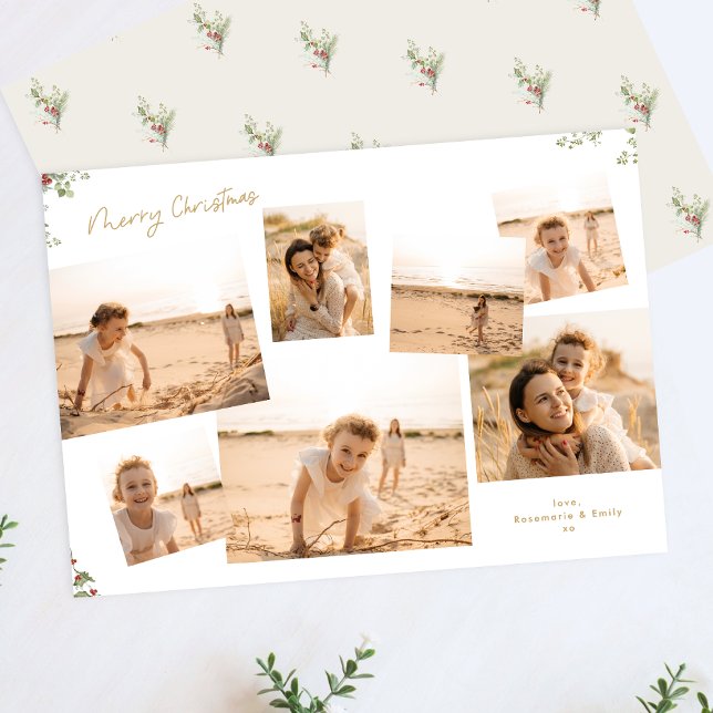 Minimal Elegant Christmas Botanical 7 Photos  Holiday Card (Creator Uploaded)