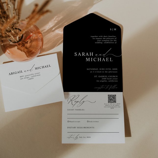 Minimal Elegant Clean Script QR Code Photo Wedding All In One Invitation (Creator Uploaded)