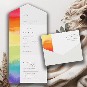 Minimal Elegant Colourful Pride Rainbow Wedding All In One Invitation