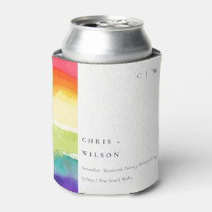 Minimal Elegant Colourful Pride Rainbow Wedding Can Cooler