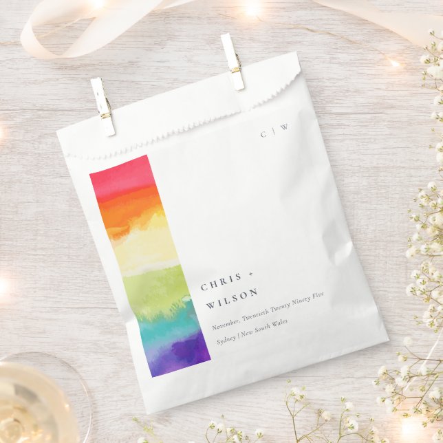 Minimal Elegant Colourful Pride Rainbow Wedding Favour Bags (Clipped)