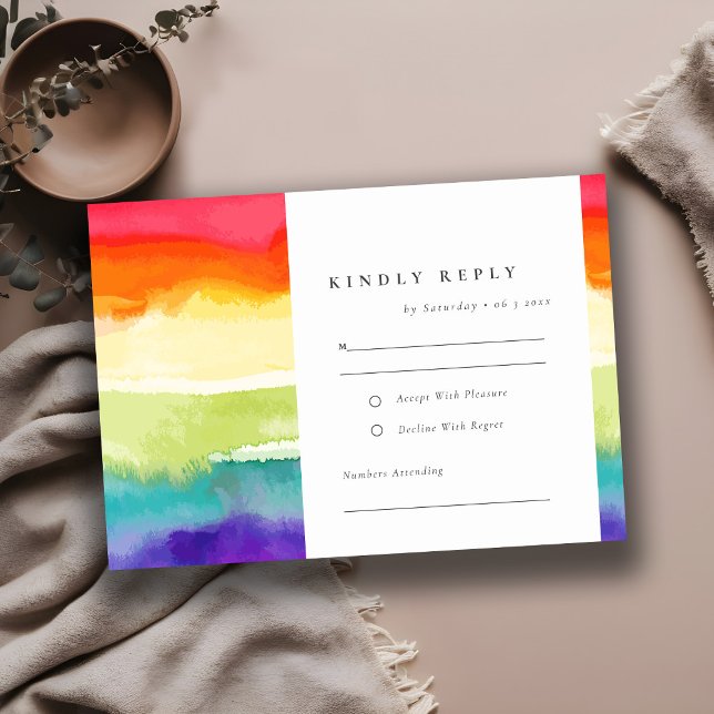 Minimal Elegant Colourful Pride Rainbow Wedding RSVP Card (Creator Uploaded)