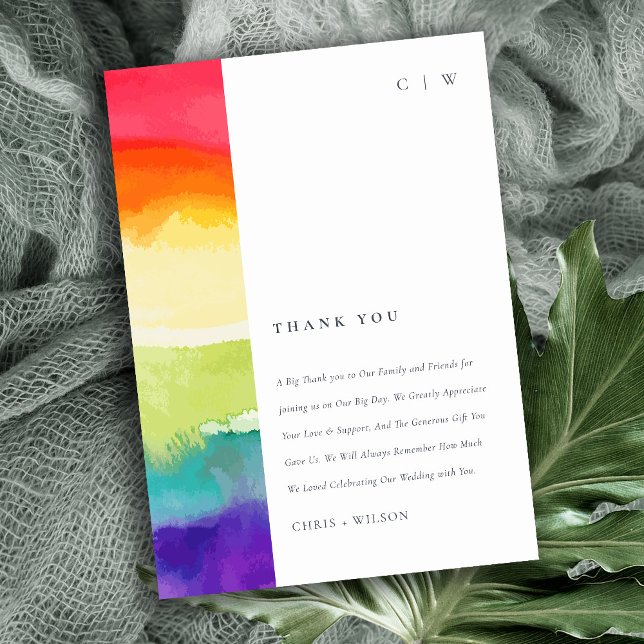 Minimal Elegant Colourful Pride Rainbow Wedding Thank You Card (Creator Uploaded)