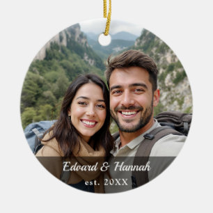 Minimal Elegant Couple Photo Christmas Ceramic Tree Decoration