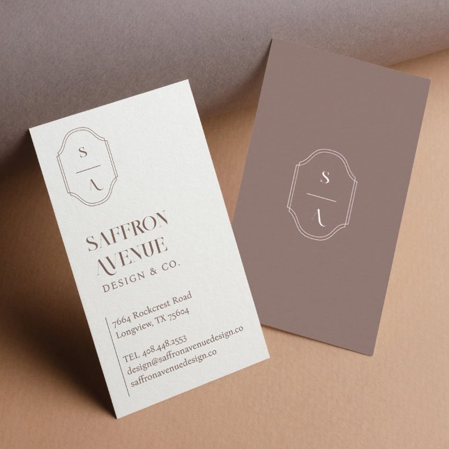 Minimal Elegant Custom Monogram Crest Brown Business Card (Creator Uploaded)