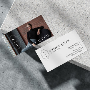 Minimal Elegant Custom Monogram Crest Custom Photo Business Card