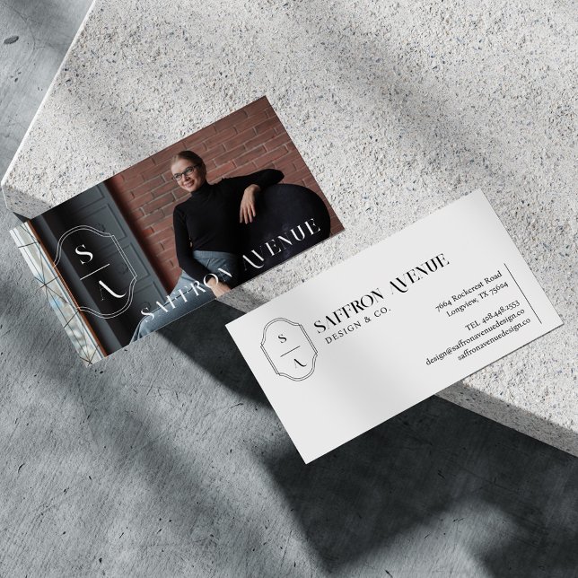 Minimal Elegant Custom Monogram Crest Custom Photo Business Card (Creator Uploaded)