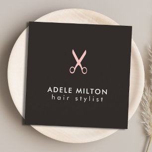Minimal Elegant Dark Pink Scissors Hairstylist Square Business Card