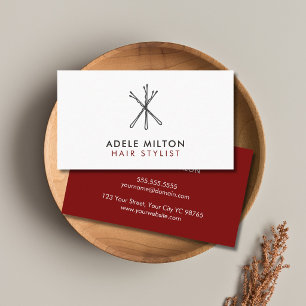Minimal Elegant Deep Red Black Bobby Pins Hair Business Card
