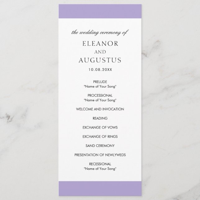 Minimal Elegant Digital Lavender Purple Wedding Programme (Front)