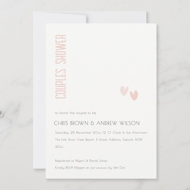 Minimal Elegant Dusky Pink Hearts Couples Shower Invitation (Front)