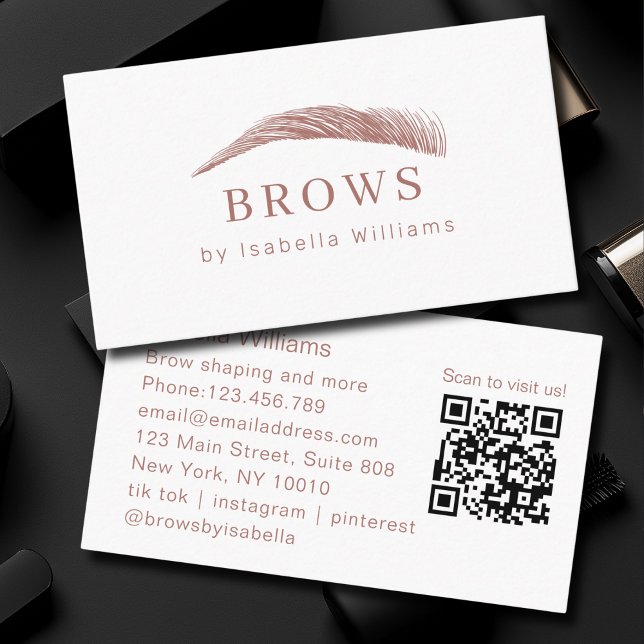Minimal Elegant Eyebrow Salon QR-Code Business Card (Minimal Elegant Eyebrow Salon QR-Code Business Card)