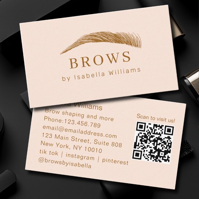 Minimal Elegant Eyebrow Salon QR-Code Business Card (Minimal Elegant Eyebrow Salon QR-Code Business Card)