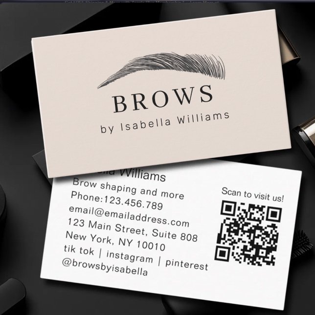 Minimal Elegant Eyebrow Salon QR-Code Business Card (Minimal Elegant Eyebrow Salon QR-Code Business Card)