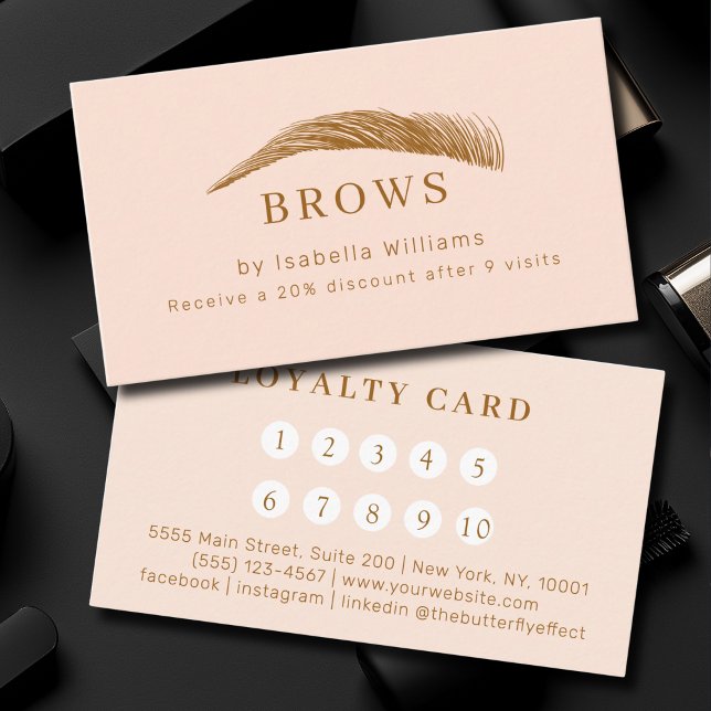 Minimal Elegant Eyebrow Salon Salon Loyalty Business Card (Minimal Elegant Eyebrow Salon QR-Code Business Card)